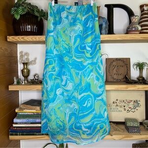Y2K Giorgio Fiorlini blue and green marble print maxi skirt
